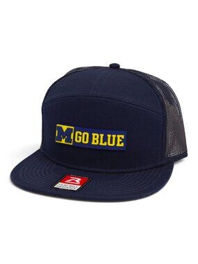 Michigan Wolverines GO BLUE 3D Snapback Flat Bill Trucker Hat- Navy